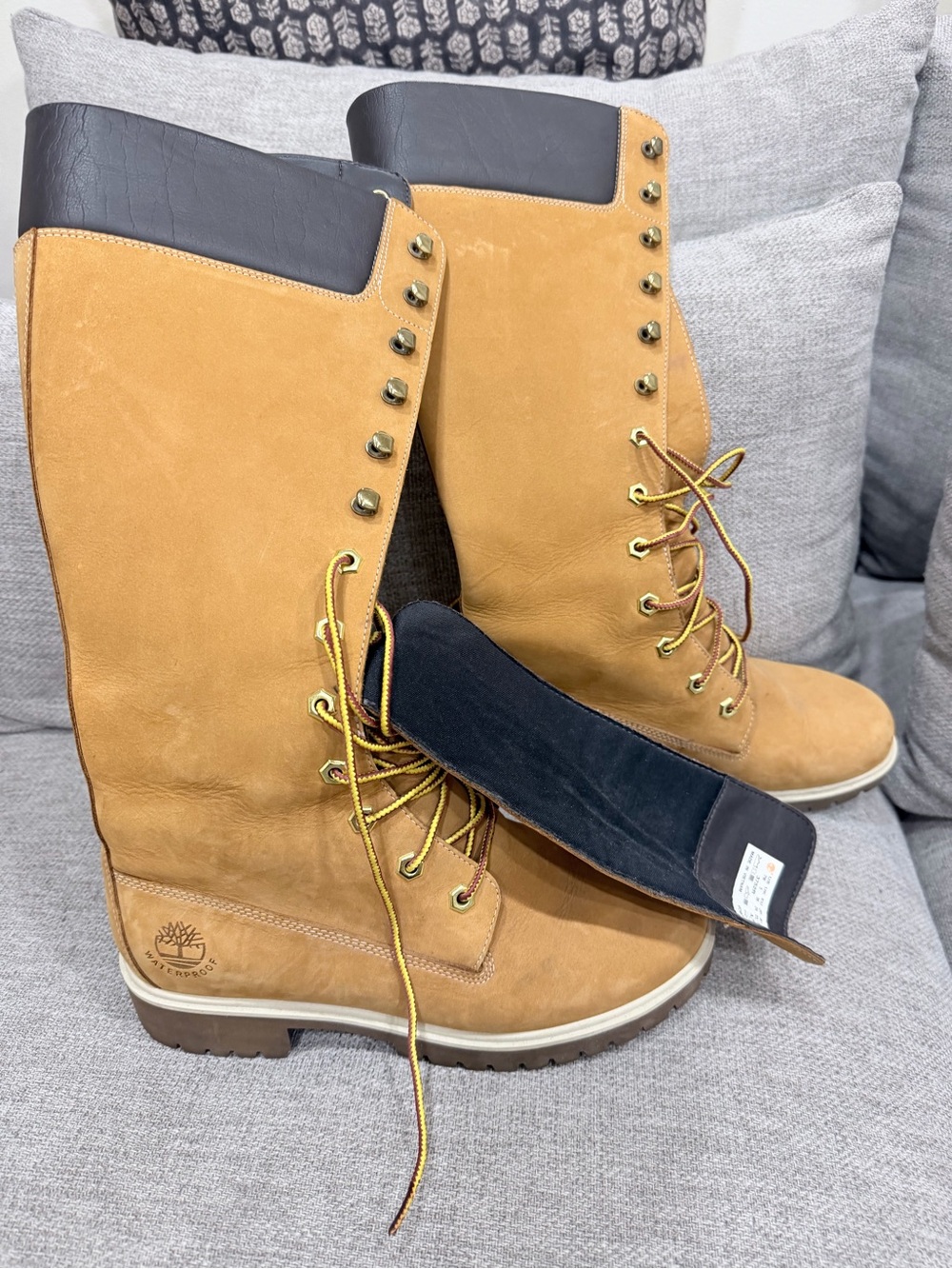 Timberland Wheat and Black Tall Lace-Up Boots